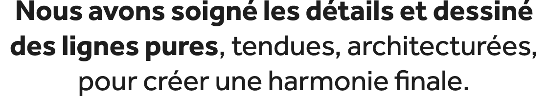 Nous avons soign les d tails et dessin  des lignes pures, tendues, architectur es, pour cr er une harmonie finale.