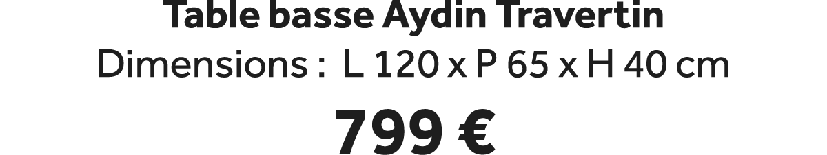 Table basse Aydin Travertin Dimensions : L 120 x P 65 x H 40 cm 799 €