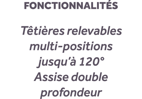 fonctionnalit s T ti res relevables multi positions jusqu’ 120° Assise double profondeur